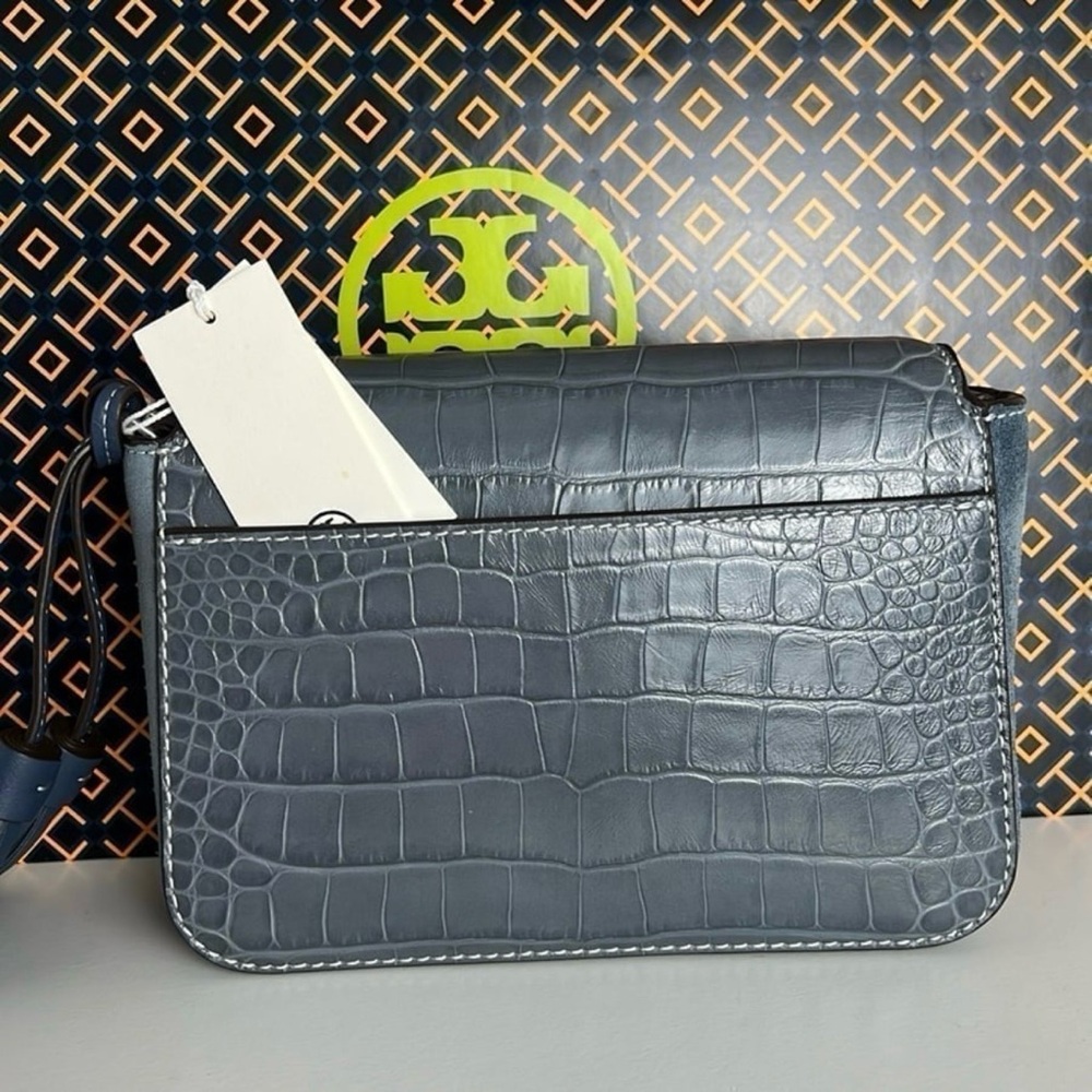 NWT Tory Burch Thea Croc Embossed Web Flap Bag - Picture 9 of 13